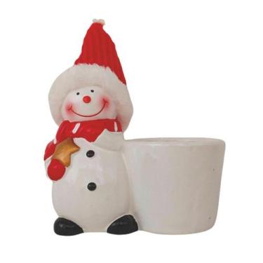 Imagem de Porta-Vela Natalino Cerâmica Papai Noel Boneco Neve Enfeite - wincy, B
