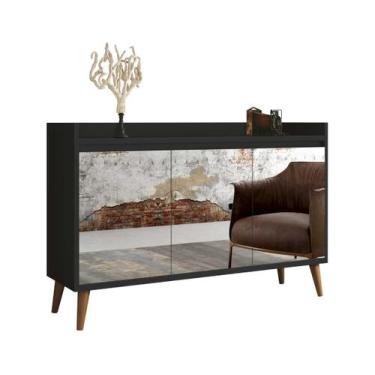 Imagem de Buffet Aparador Retrô com Espelho Clássico 3 Portas Preto - MoveisAqui