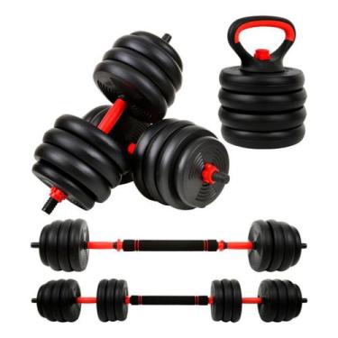 Imagem de Kit Halteres 6 Em 1 Peso Musculação Até 40kg Ajustável Preto - Ahead S