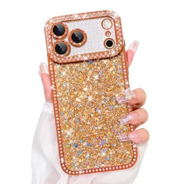 Imagem de Bonoma Capa com glitter para iPhone 17 Pro, luxuosa, brilhante, strass, brilhante, diamantes, galvanizada, para mulheres e meninas, capa protetora macia à prova de choque para iPhone 17 Pro, laranja