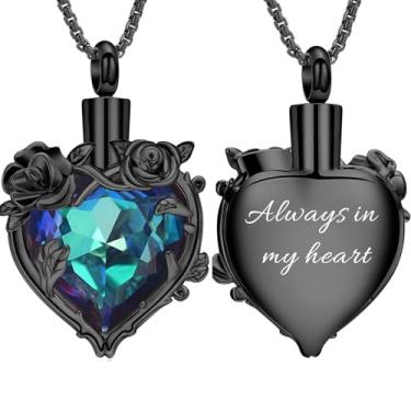 Imagem de Colar de urna de cremação de flor de rosa para cinzas, joia memorial de cristal de coração para mulheres, pingente de lembrança de urna, suporte de medalhão em memória de animal de estimação humano