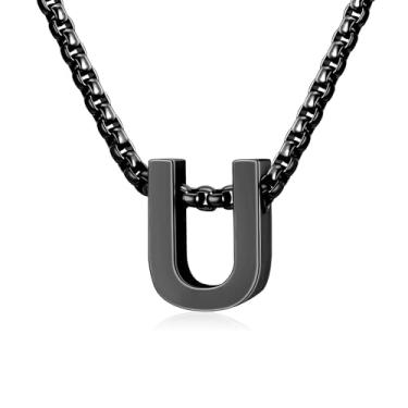 Imagem de VULETO Colar com letra A-Z com inicial A-Z, presente para meninos e homens, pingente de letra de aço inoxidável, dia dos namorados, joias de aniversário, ideias de presentes para adolescentes e