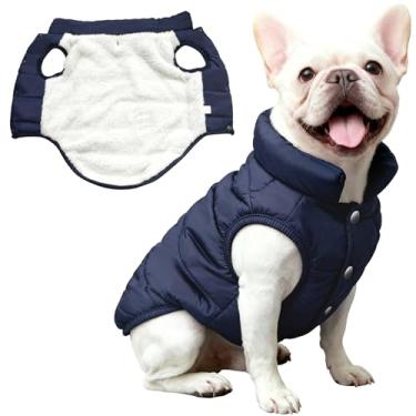 Imagem de Asmea Casaco de inverno para cães, quente, de lã, impermeável, para cães pequenos, à prova de vento, roupas de cachorro de Natal para clima frio, azul, M