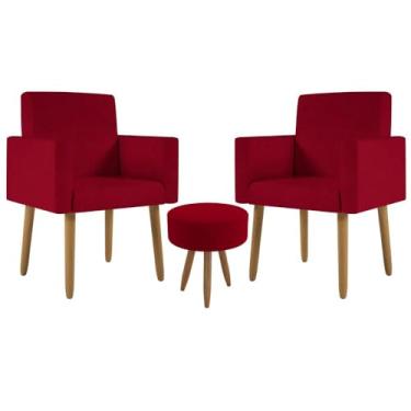 Imagem de Kit 2 Poltronas Cadeira Recepção Nina Com Puff Balaqui Decor Cor:vermelho