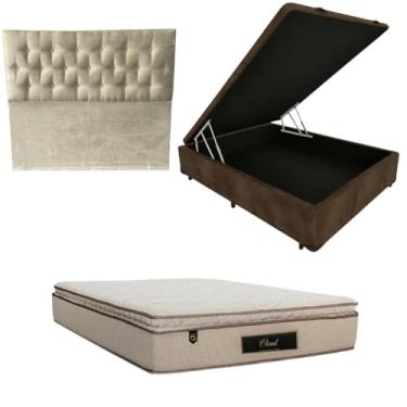 Imagem de Cama Box Baú Blindada com Colchão Cloud Molas Ensacadas C/Pillowtop 32cm + Cabeceira Botonê (SUEDE MARROM, Casal)