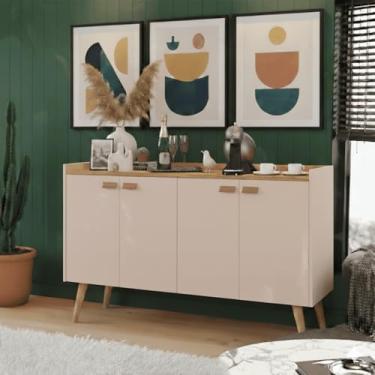 Imagem de Aparador Buffet 4 Portas Retrô Pés Palito Zeus, Móvel Bar Cantinho do Café com Prateleiras, Para Sala de Jantar e Cozinha, Design Vintage Moderno (Off White)