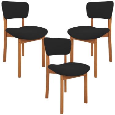 Imagem de Kit 03 Cadeiras Para Sala de Jantar Cozinha Living Estofada Dara L02 Suede Preto - Lyam Decor
