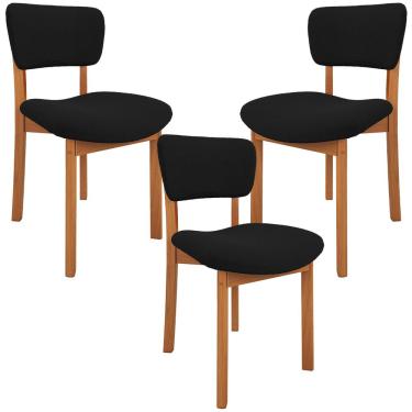 Imagem de Kit 03 Cadeiras Para Sala de Jantar Cozinha Living Estofada Dara L02 Bouclê Preto - Lyam Decor