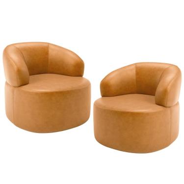 Imagem de Kit 02 Poltronas Giratória Orgânica Para Sala Living Helena L02 Couríssimo Whisky - Lyam Decor