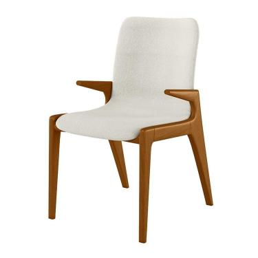 Imagem de Cadeira Madeira Maciça Com Braço Pigeon Linho Bege/mel