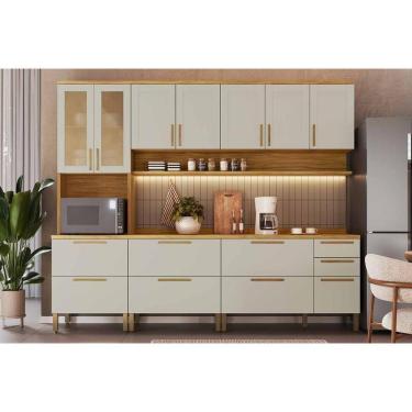 Imagem de Cozinha Completa Riesling 5 Peças (2aéreos+2balcões+1paneleiro) C5p141 Amendoa-off White - Ronipa