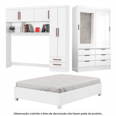 Imagem de Guarda Roupa Sevilha Com Espelho E Cama Casal Carioca Móveis Branco