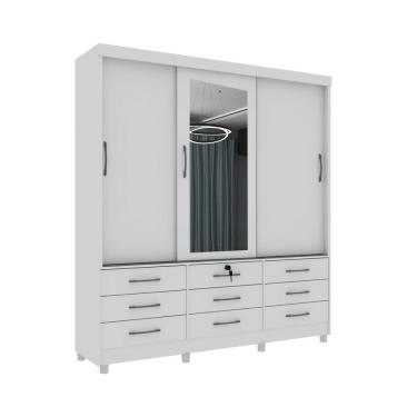 Imagem de Guarda Roupa 3 Portas 9 Gavetas Com Espelho E Pés branco
