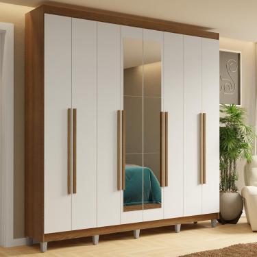 Imagem de Guarda-roupa Casal Com Pés 8 Portas Batentes Com Espelho Rustic-branco-rustic Saturno Madesa