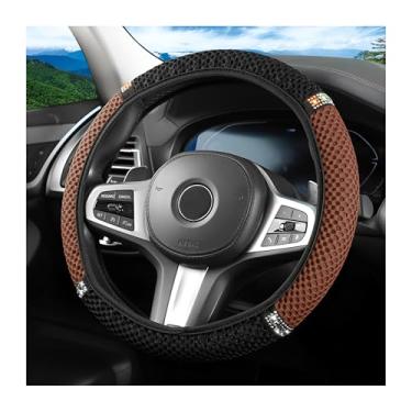 Imagem de FALVFUN Capa de volante de carro brilhante, strass de cristal de 38 cm elástico respirável protetor de volante de veículo para mulheres e meninas, acessórios interiores automotivos universais (café
