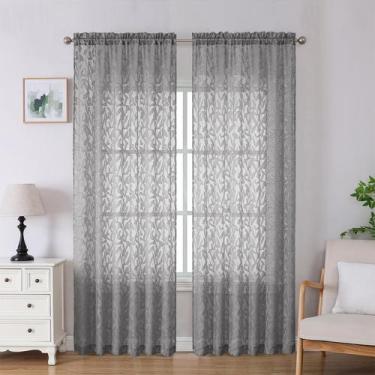 Imagem de Cortinas transparentes Lecloud Leia Charcoal Grey 229x229cm 2 painéis