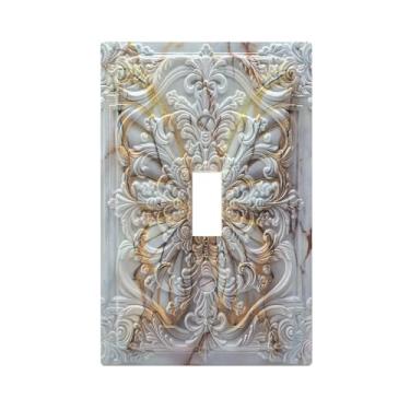 Imagem de Wpshijia Capas decorativas de placa de interruptor de luz cinza borboleta mármore 3D floral em relevo 1 interruptor de luz placa de cobertura única placa de parede com interruptor único capas de