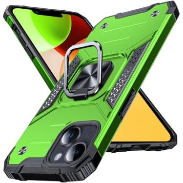 Imagem de Anqrp Capa projetada para iPhone 13/iPhone 14, capa protetora de nível militar com suporte de anel de metal aprimorado [suporte magnético] Compatível com iPhone 13/iPhone 14, verde grama