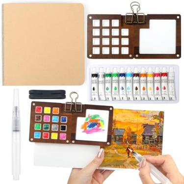 Imagem de Pacote com 6 mini conjunto de tintas aquarela, bolso, artista, aquarela, conjunto de viagem, nano paleta com caderno de desenho em aquarela, 12 cores, canetas de pincel de aquarela para pintores