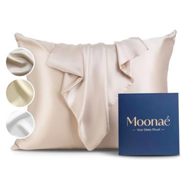 Imagem de Moonaé Fronha de seda amoreira – capa de almofada de seda pura para cabelos mais saudáveis e pele mais macia – macia, respirável e reguladora de temperatura, capa de seda luxuosa cores bege-P