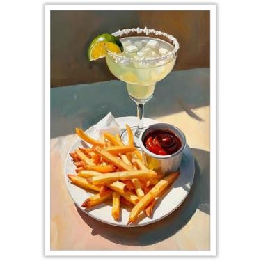 Imagem de Arte de parede em tela Margarita & Fries | Decoração de cozinha vibrante para restaurantes | Impressões peculiares de bar e arte de parede moderna para sala de jantar | Pôsteres texturizados à prova