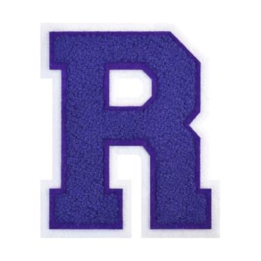 Imagem de 1 peça de patch de letra de chenille roxo de 11,4 cm com borda branca – Remendos do alfabeto para roupas, jaquetas, mochilas, chapéus para decoração personalizada, nome personalizado e artesanato. (R)