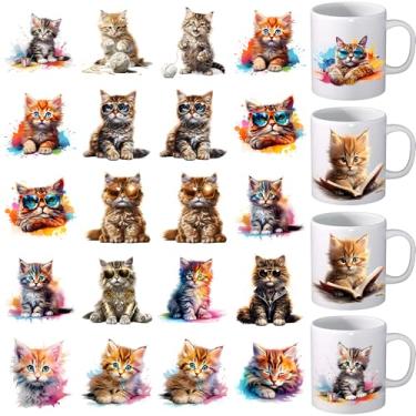 Imagem de Envoltório de copo UV DTF - 24 folhas de envoltório de copo UV DTF para caneca de vaca gato gnomo Uvdtf decalques à prova d'água esfregar ferro em transferência para copos de vidro, artesanato de