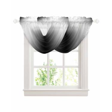 Imagem de Canguru de cachoeira ombré preto e branco para janelas, cortinas de saia transparente de cozinha gradiente preto moderno, arte abstrata, bolso para varão elegantes para sala de estar, quarto, 120 x 98