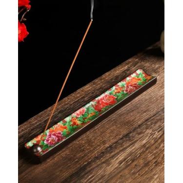 Imagem de TEAVOR Suporte de incenso japonês com apanhador de cinzas - Queimador de incenso de cerâmica com arte tradicional Ukiyo-e, para meditação zen, decoração de casa e presente