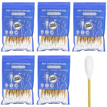 Imagem de GOLD HONEY Cotonetes de algodão grandes de 15 cm, 500 peças de cotonetes de orelha de cachorro com alça de bambu para cães, design delicado, sem fiapos, algodão canino para limpeza de orelhas