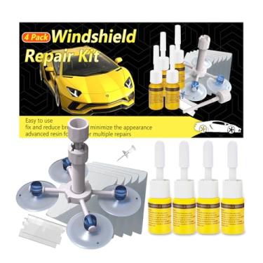 Imagem de CLAMPER Kit de reparo de rachaduras de para-brisa, kit de reparo de para-brisa para lascas e rachaduras, kit de reparo de vidro de carro de 4 peças, kit de reparo de vidro rachaduras perdidas, reparo
