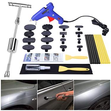 Imagem de GLISTON Ferramenta Removedora de Amassados de Carro, Kit de Reparo de Amassados Sem Pintura, Ferramentas de Martelo Deslizante Profissional com 16 Peças de Abas Pretas Espessadas para Remoção de Amass