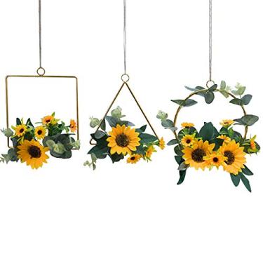 Imagem de Yalych Grinalda de parede inferior de ferro artificial de girassol decoração de parede de metal decoração de casa orquídea flores artificiais com vaso flores artificiais