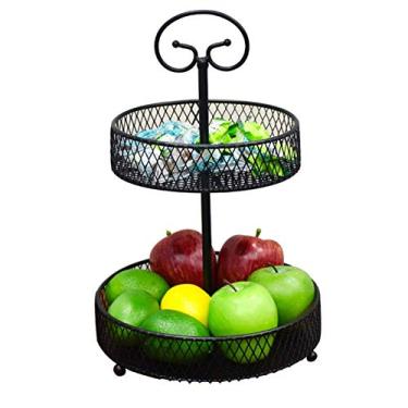 Imagem de GAORUIFENG Cesta de frutas portátil de 2 camadas para armazenamento de pão e legumes para sala de estar e mesa de cozinha moderna (preto 24 24 38 cm)