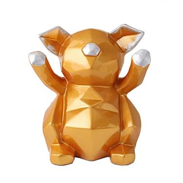 Imagem de HYMCX Caixa de dinheiro para dinheiro, presente, geometria, porco da sorte, cofrinho, criativo, pequeno, caixa de moeda, resina, animal, secretária, cofrinho dourado para decoração de crianças, caixa