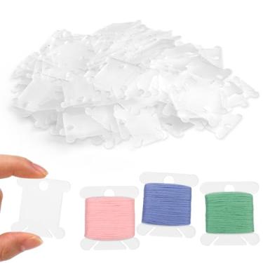 Imagem de Bobinas de plástico para fio dental, 150 bobinas de plástico (transparentes), cartões de bordado para fio de ponto cruz, artesanato faça você mesmo, armazenamento de costura, bobinas de fio rígido