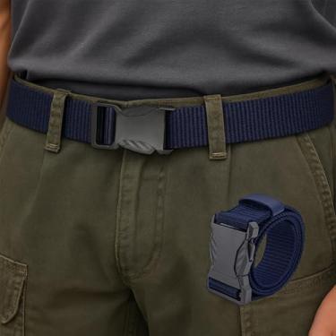 Imagem de Cinto de ferramentas ajustável para ajuste personalizado – Cinto utilitário de lona com fivela para atividades ao ar livre/esporte azul escuro