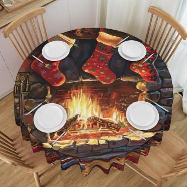 Imagem de Toalha de mesa redonda para presente de lareira impermeável, lavável, 152 cm, capa de toalha de mesa circular, protetor de mesa amassável, para jantar, cozinha, festa, pátio, interior e exterior