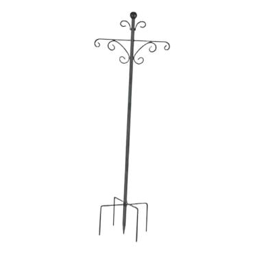 Imagem de Gralara Gancho de pastor para exterior com ganchos duplos, cesto de plantas suspenso para jardim, ferro com base de 5 pontas para lanterna, 46inch