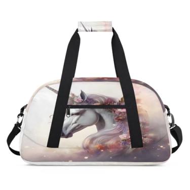 Imagem de Bolsa esportiva com flor, unicórnio, psicodélico, tamanho grande, impermeável, durável, dobrável, bolsa de festa do pijama, bolsa de treino para dança, balé, academia, ginástica, bolsa de viagem