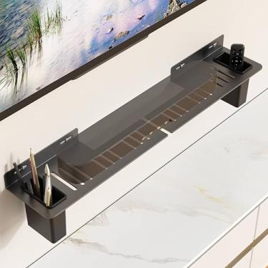 Imagem de Suporte de barra de som, suporte de parede de aço resistente com 2 caixas de armazenamento, suporte universal para TV Sound Bar serve para a maioria das barras de som de até 22,7 kg, suporte de barra