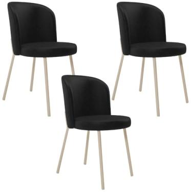 Imagem de Kit 03 Cadeiras Para Sala de Jantar Cozinha Estofada Gavi Arena L02 Couríssimo Preto - Lyam Decor