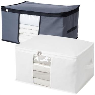 Imagem de Kit 3 Saco Organizador Capa Protetora Edredom Cobertor Multiuso Dobrável Guarda Roupa 90 Litros (Branco)
