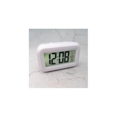 Imagem de Mini Relógio Despertador Digital com Display LED, Branco, Função Soneca, Temperatura, Data, 8x8x8cm, Pilhas AAA