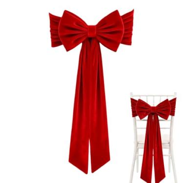 Imagem de Faixa de cadeira – decoração de cadeira grande de 29 x 73 cm – laços vermelhos para árvore de Natal, para jantar, festa, casamento, guirlanda, banquete, interior, casa