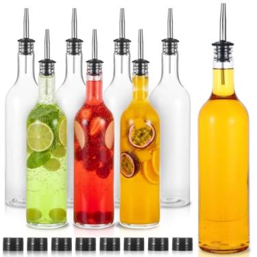 Imagem de Hpmjz 8 conjuntos de garrafas de plástico de 740 ml de pescoço longo com despejador e tampas de xarope de suco de licor recipiente de plástico à prova de vazamento com bico cônico de aço inoxidável