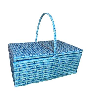 Imagem de Cesto Organizador de Bambu Tamanho G – Cesta Multiuso para Armazenar Roupas, Brinquedos ou Decorar Qualquer Ambiente (Azul Rajado)