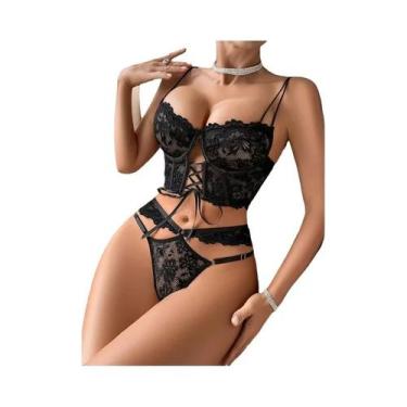 Imagem de Conjunto De Sutiã Floral De Renda Grande Com Bojo E Arame Para Mulhere