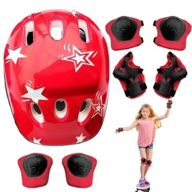 Imagem de Chapéu e almofadas infantis, conjunto de chapéu infantil e joelheiras,protetores de pulso do chapéu do ciclismo da criança skate da bicicleta - Conjunto de equipamentos de proteção ajustável respir