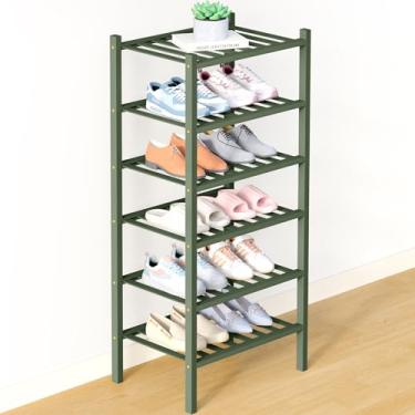 Imagem de Smiry Sapateira de bambu para armário, organizador de sapatos empilhável pequeno de madeira de 6 níveis, prateleira de armazenamento de sapatos de pé livre para entrada, entrada da porta da frente